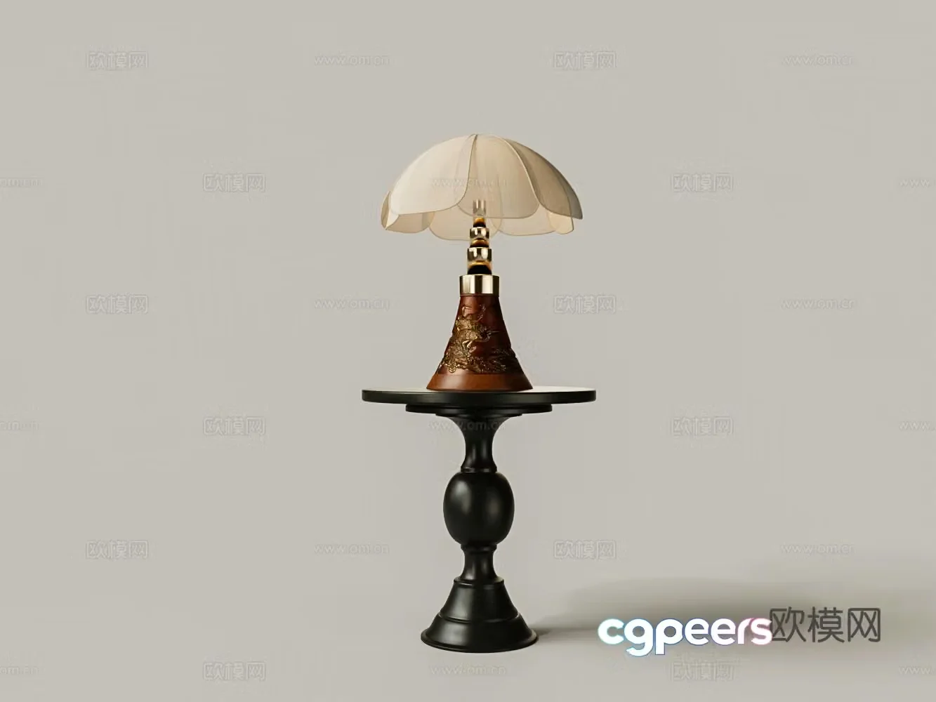 Chinese mahogany carved petal lampshade table lamp 3D model