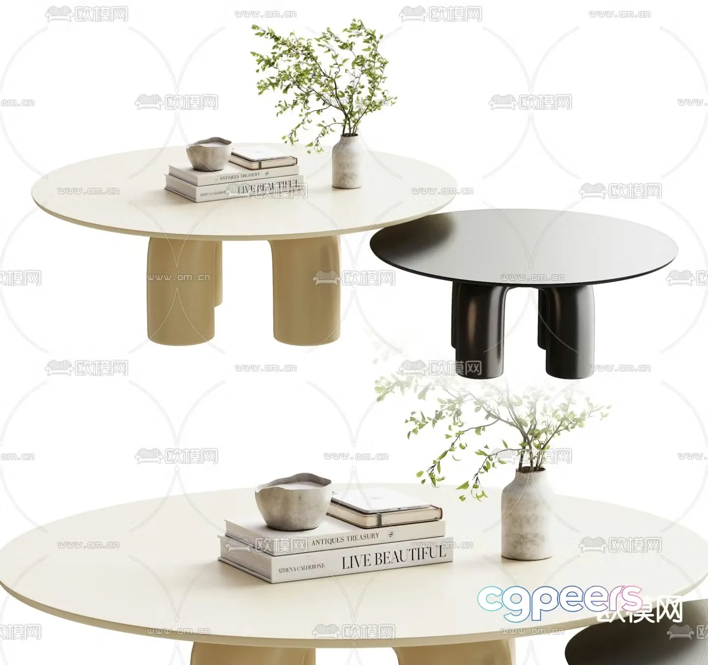 Cream style coffee table mother-in-law coffee table 3d model