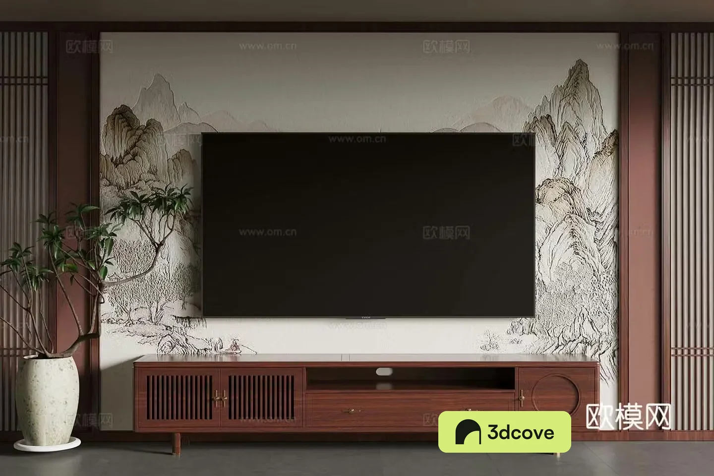 New Chinese TV Cabinet TV Background Wall