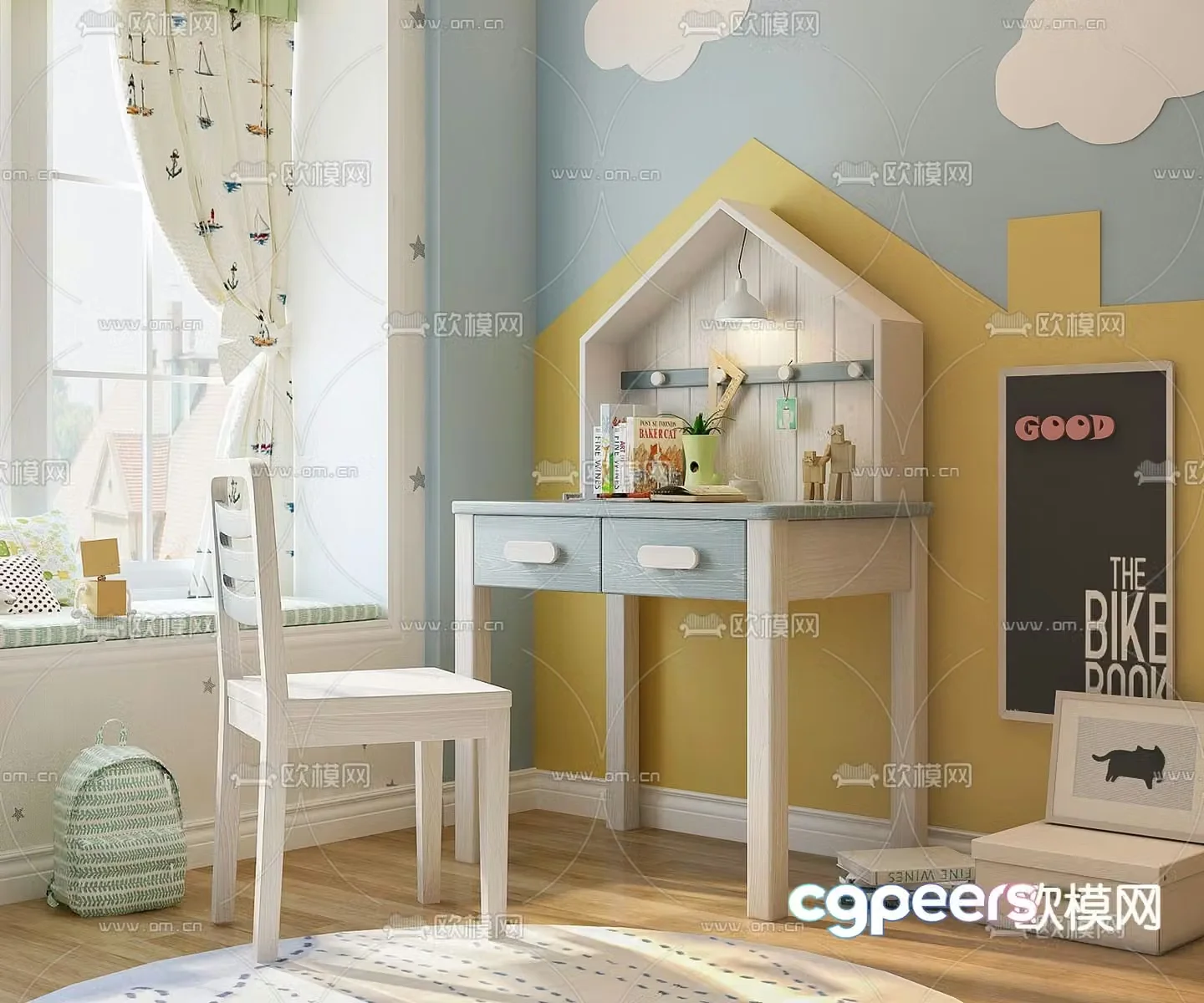 Modern solid wood children’s desk 3d model