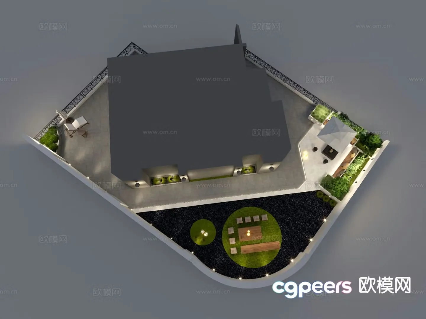 Roof Garden Balcony Garden Outdoor Courtyard Aerial View 3D Model