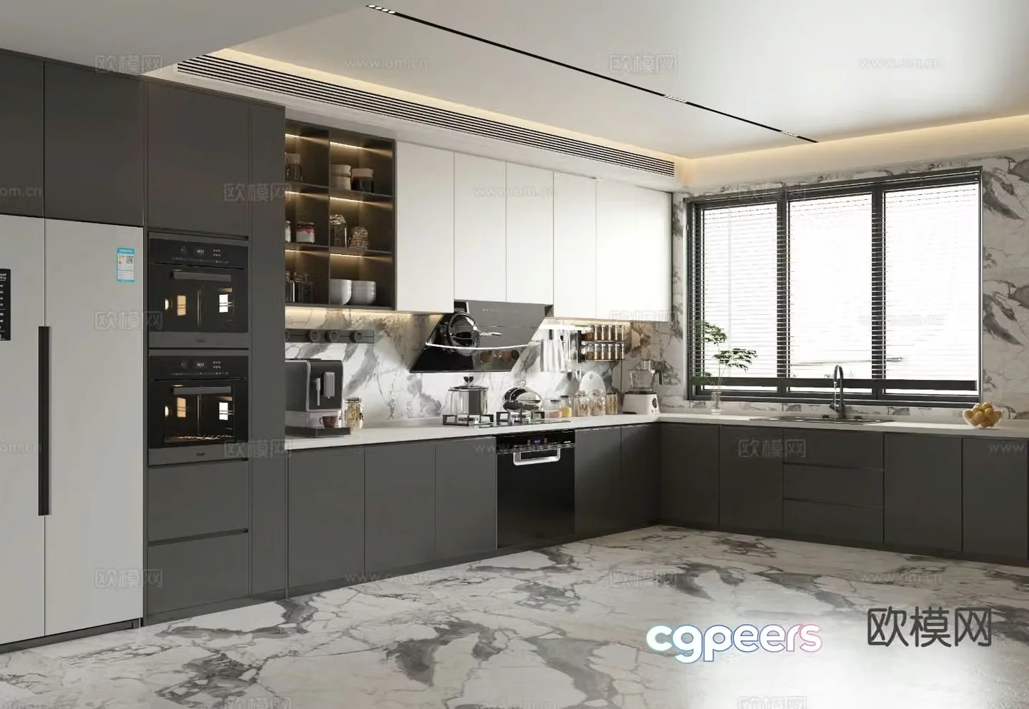 Modern open kitchen 3d model