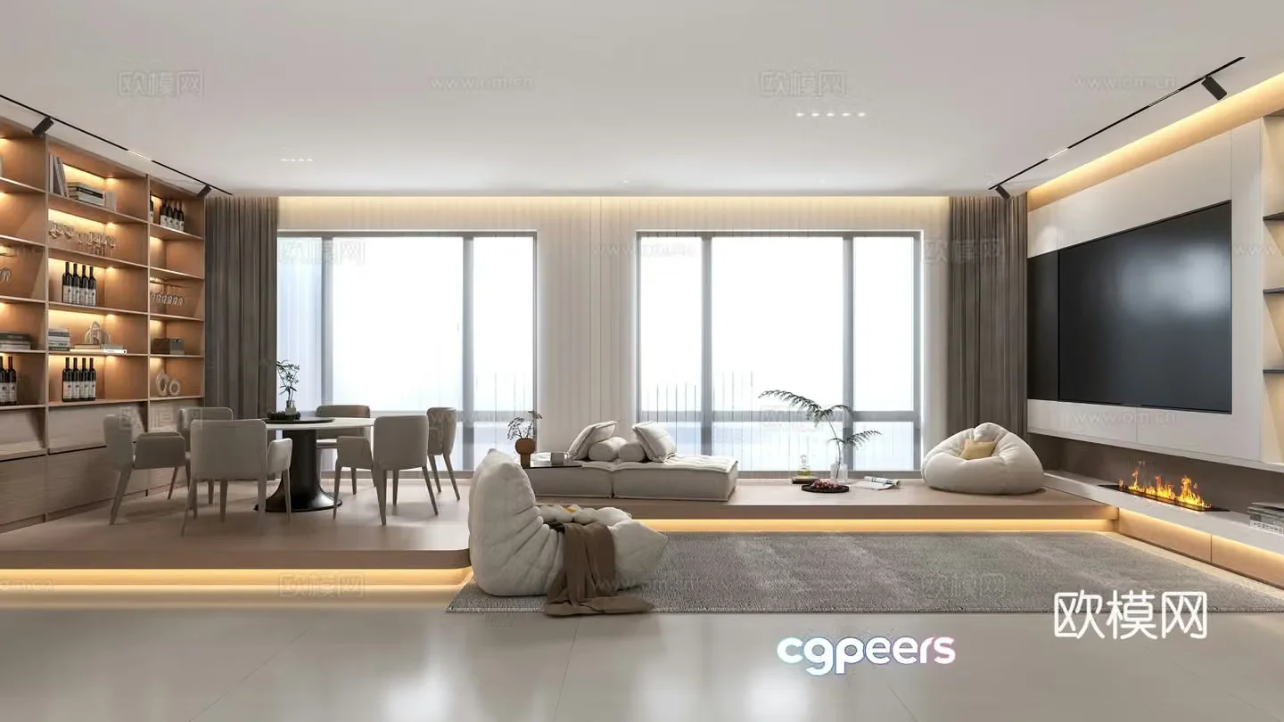 Modern minimalist living room without lights 3D model