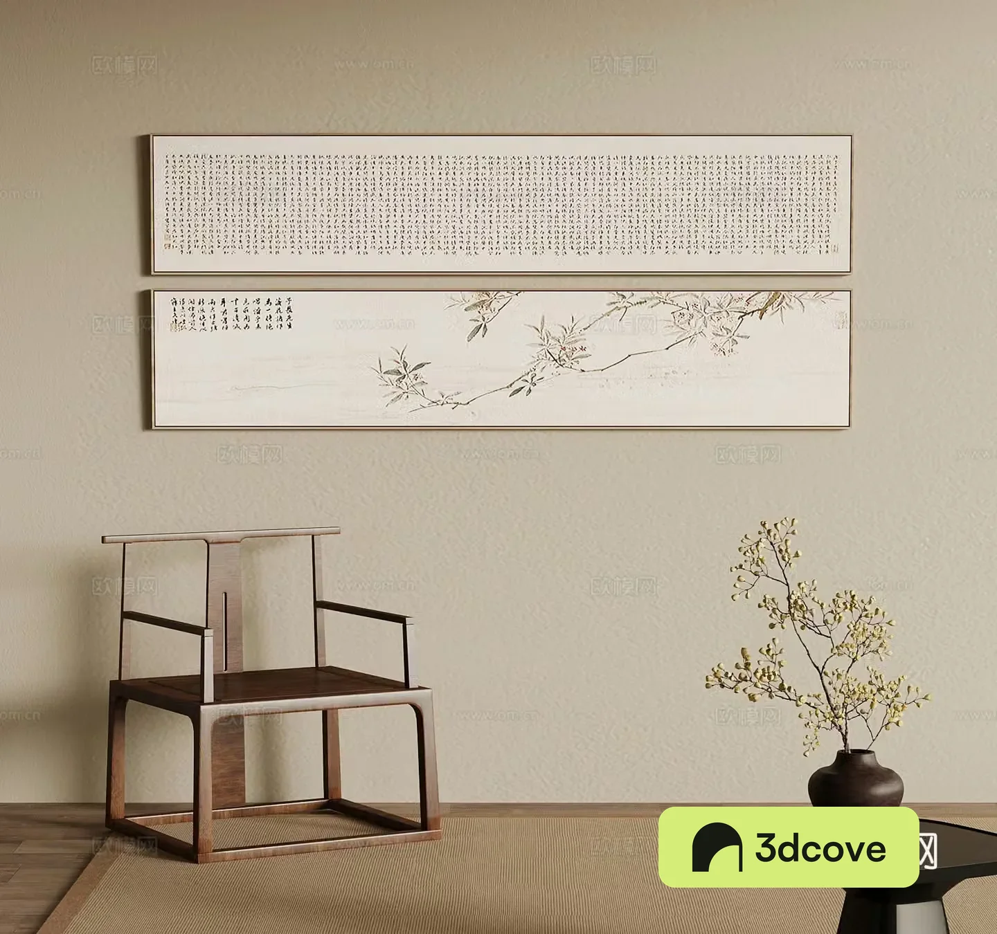 New Chinese style leisure chair single chair decorative painting