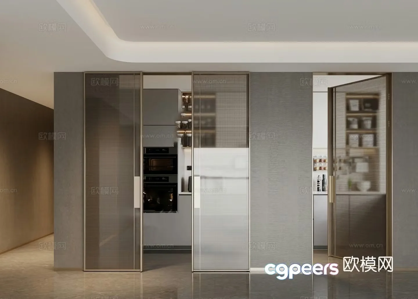 Modern wired glass sliding door 3d model
