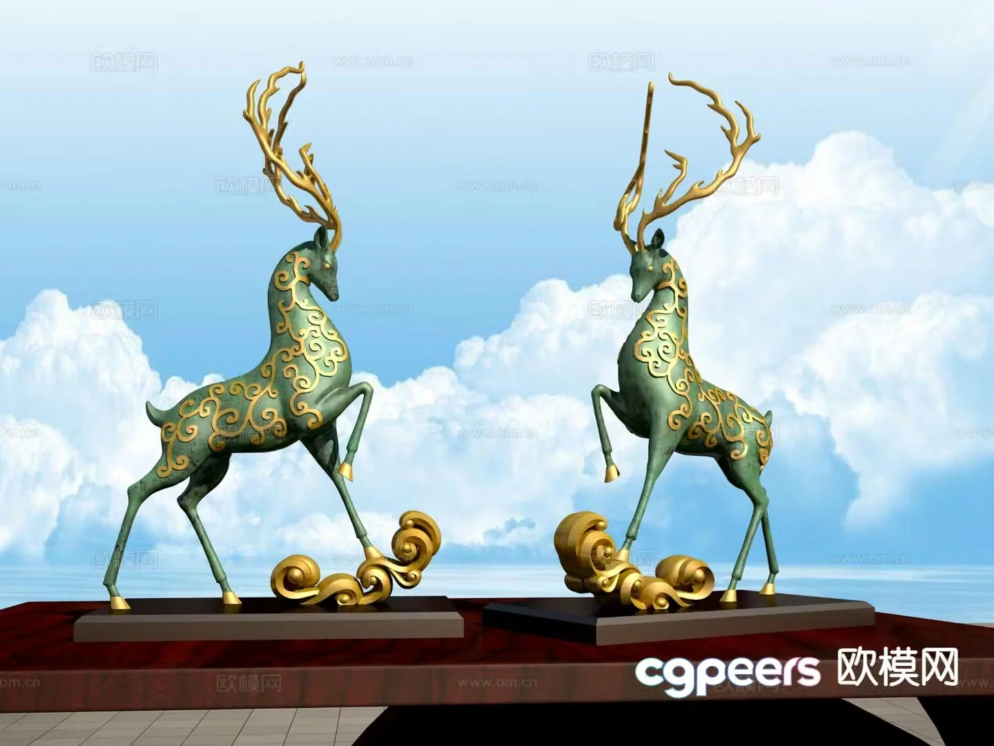 Sika deer sculpture landscape 3d model