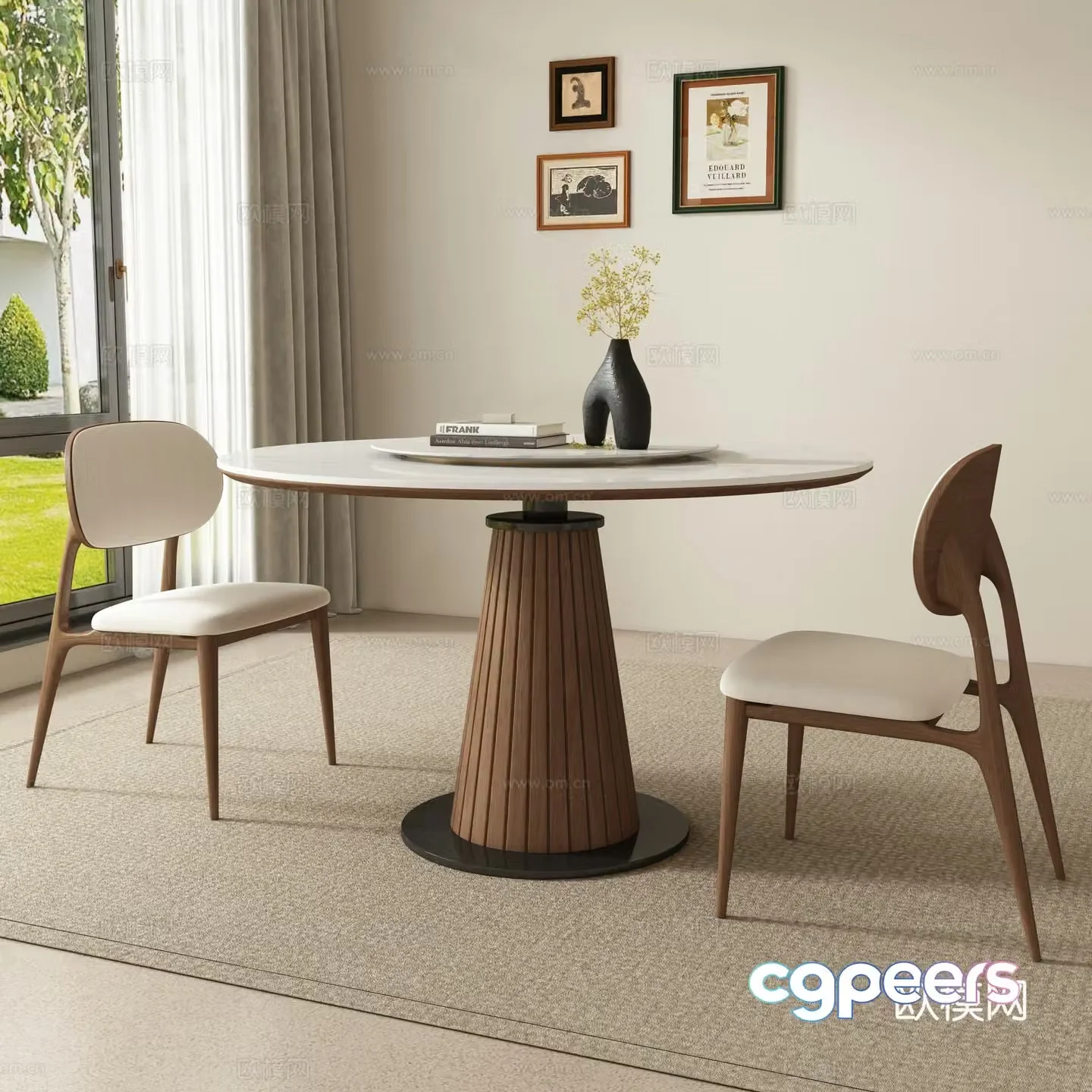 Medieval style dining table and chairs round dining table 3d model