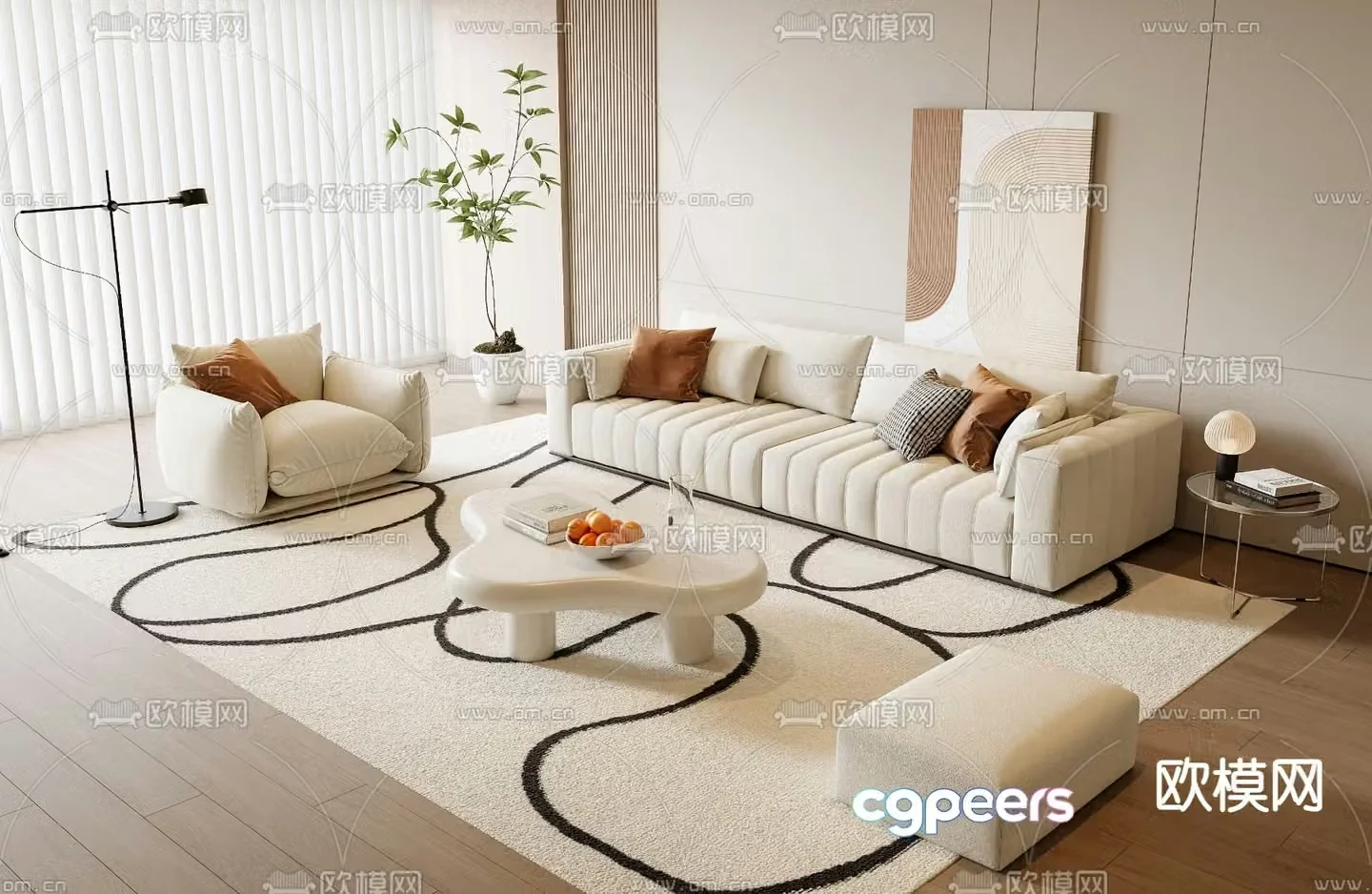 Cream style modular sofa 3d model