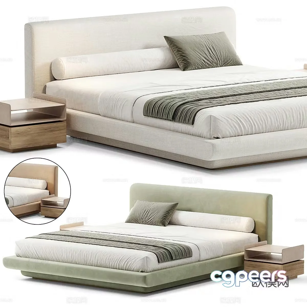 Modern Italian Universal fabric double bed 3D model