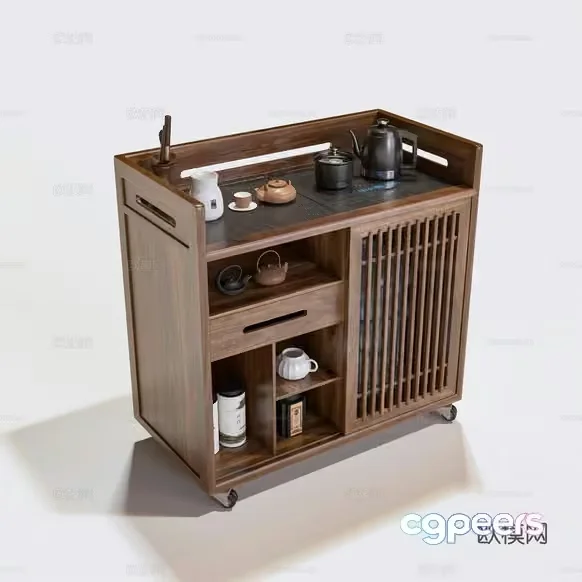 A Wooden Tea Cart 3D Model – 3715 – VRAY Render