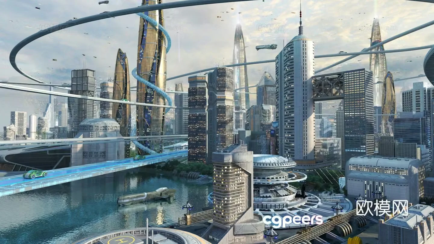 Modern science fiction future city 3d model