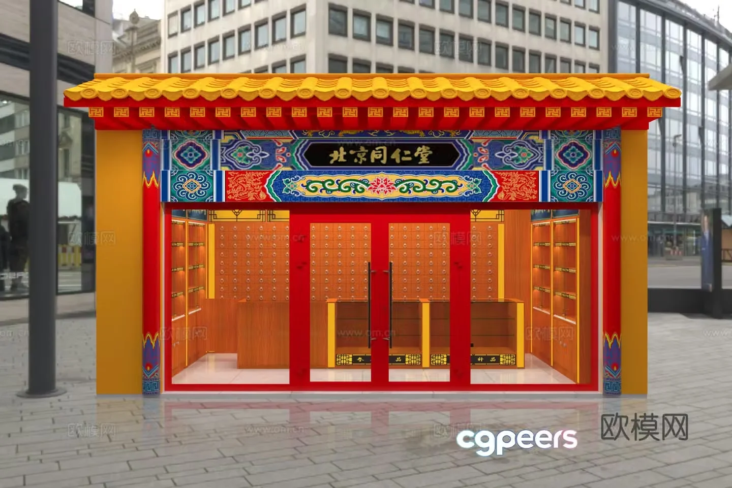 Chinese pharmacy door Beijing Tongrentang 3D model