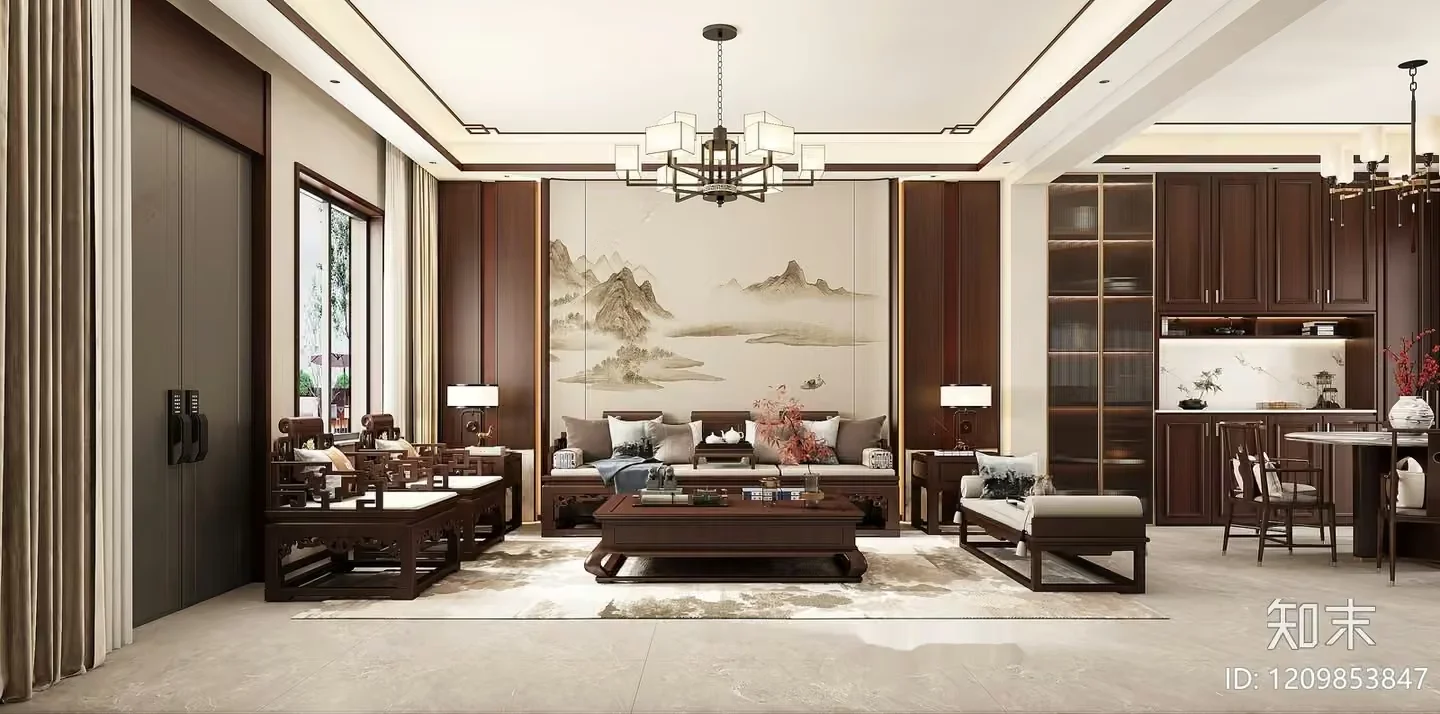 Modern Chinese Living Room 3D Model – 4816 – VRAY Render