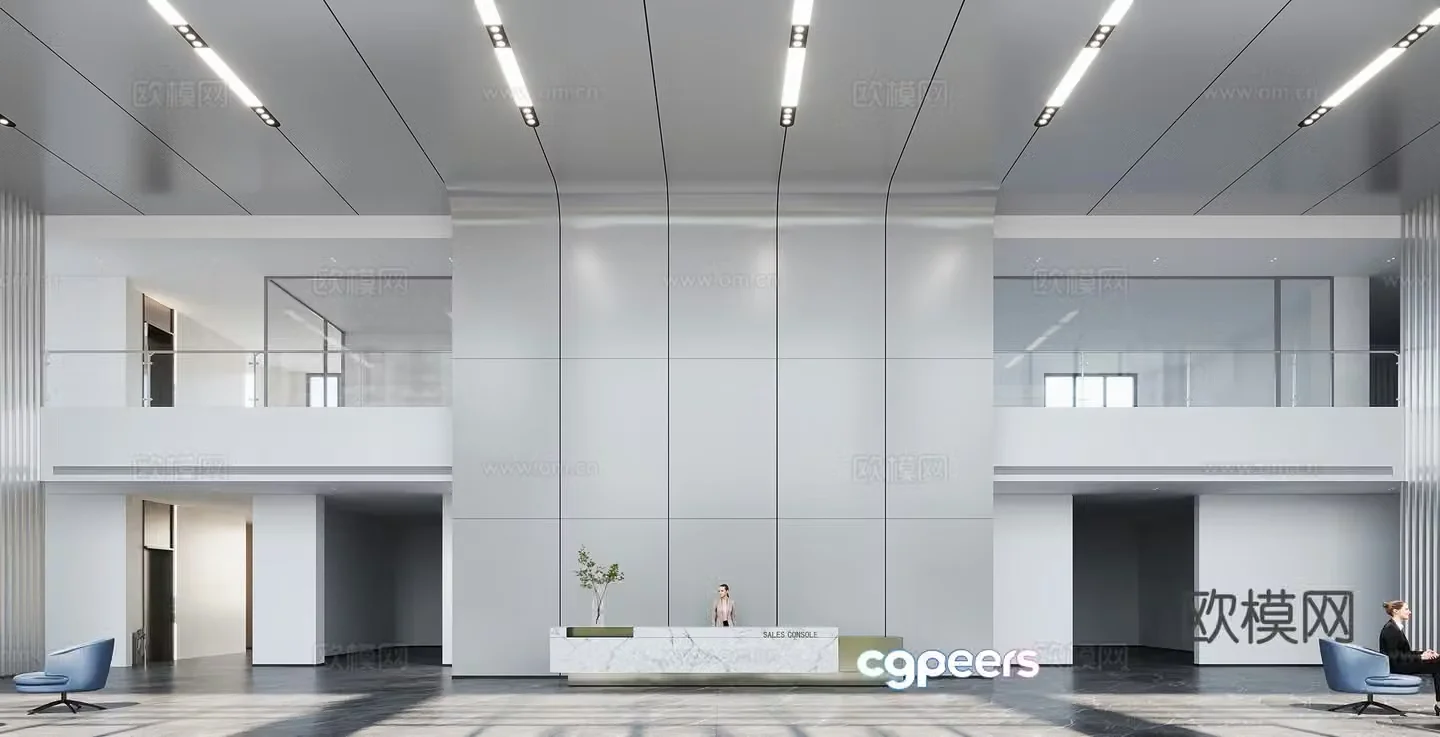 Modern office building lobby 3d model