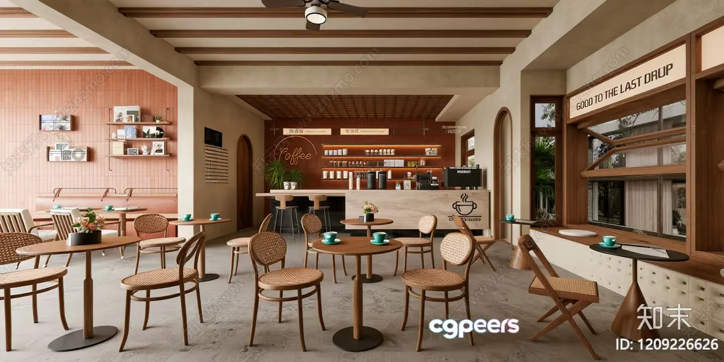 A Modern Cafe Interior 3D Model – 7413 – VRAY Render