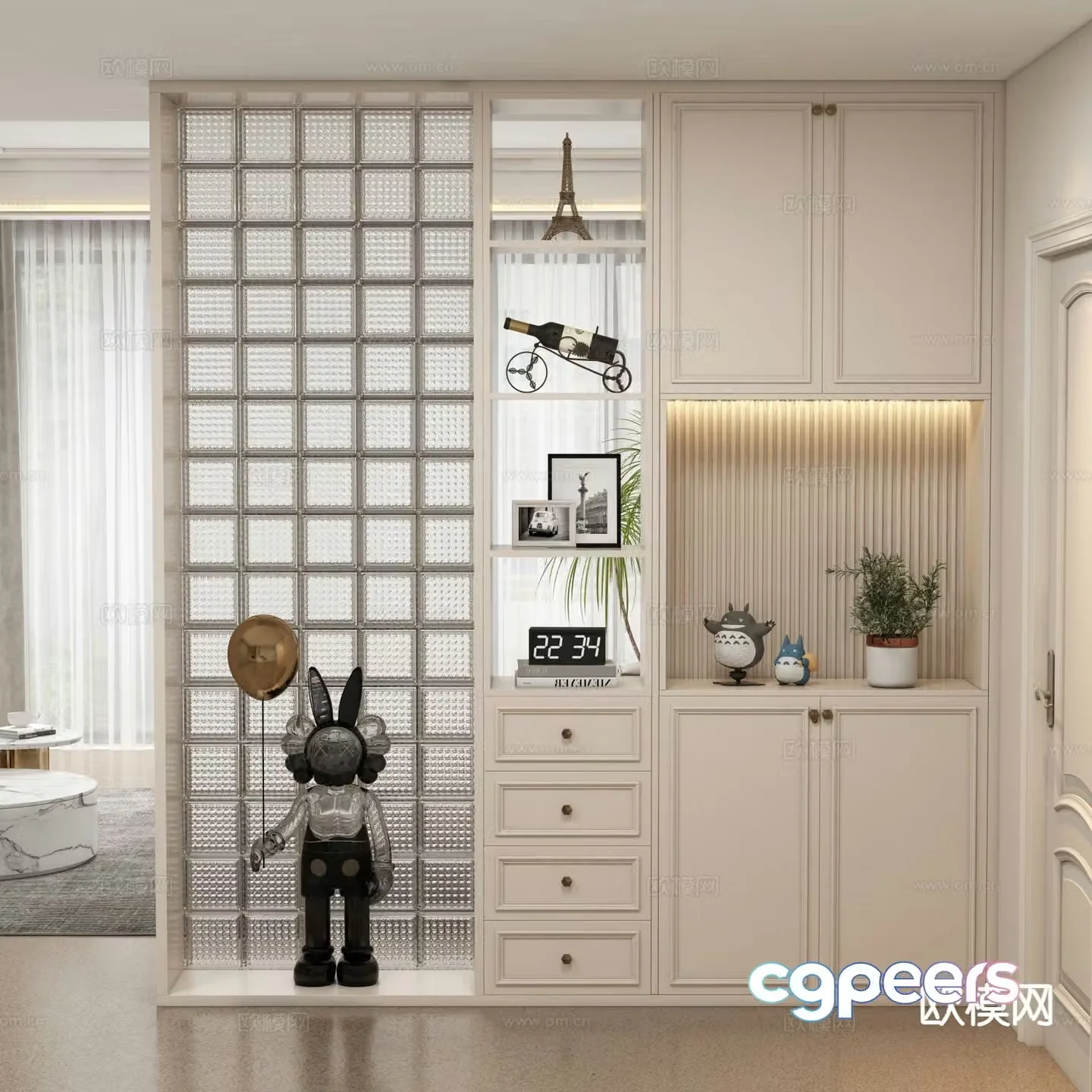 Cream style entrance cabinet 3d model