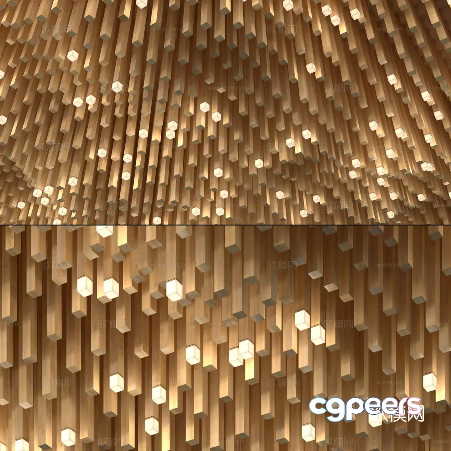 Modern irregular wooden square ceiling model 3d model
