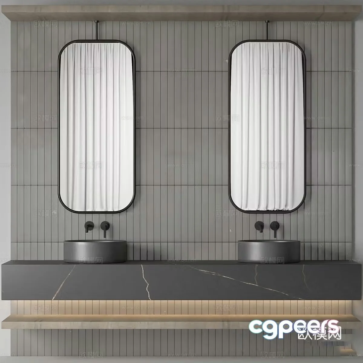 New Chinese style double basin bathroom cabinet 3D model