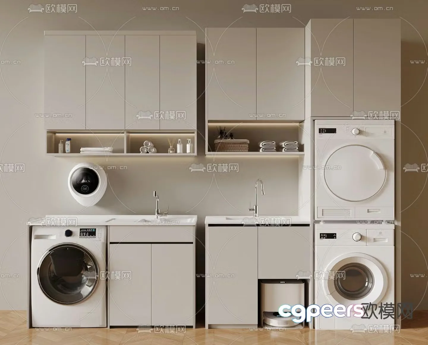Modern balcony cabinet washing machine cabinet 3d model