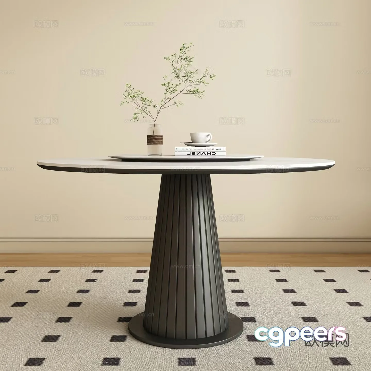 Round dining table and chair 3d model