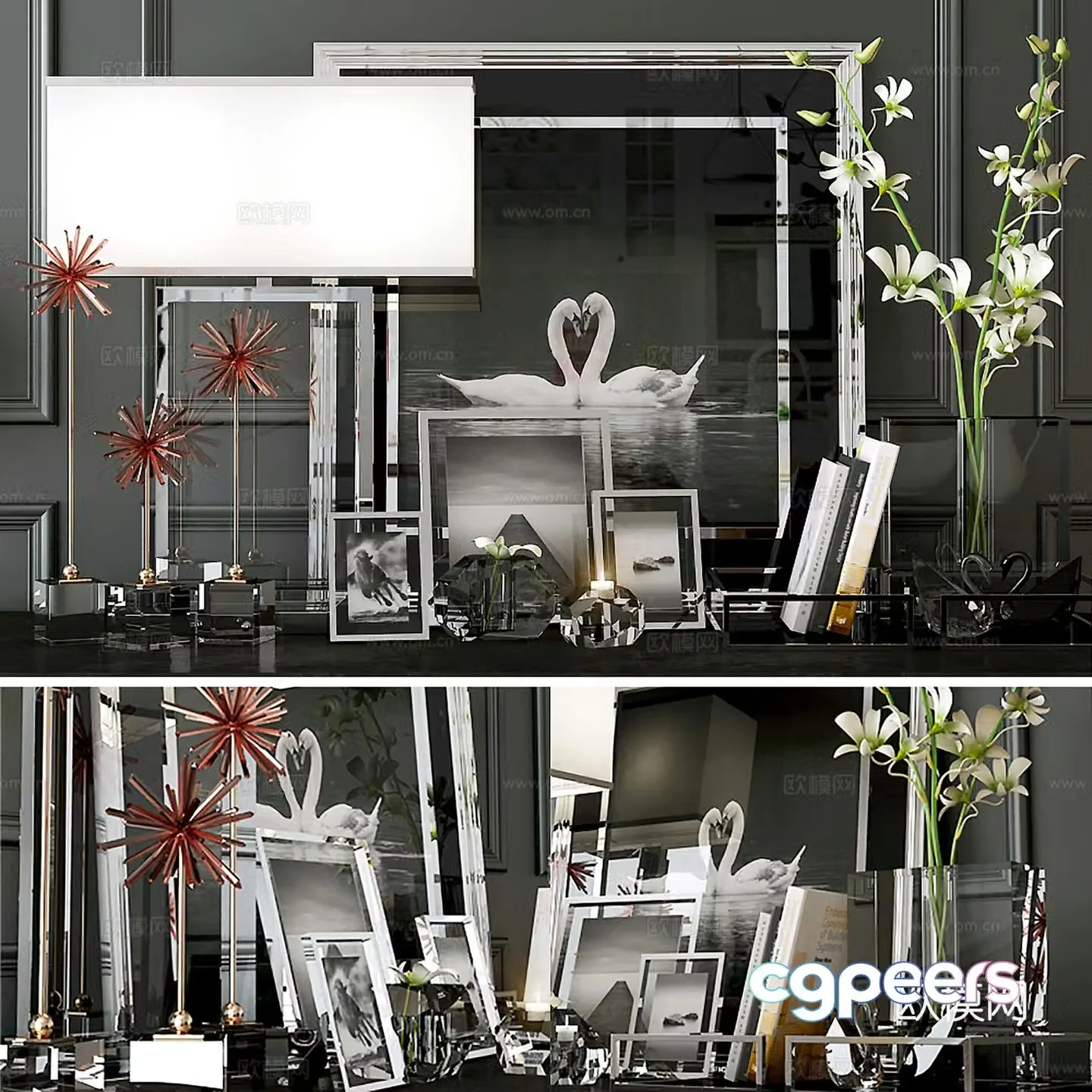 Modern jewelry ornaments Decoration Table lamp book combination 3D model