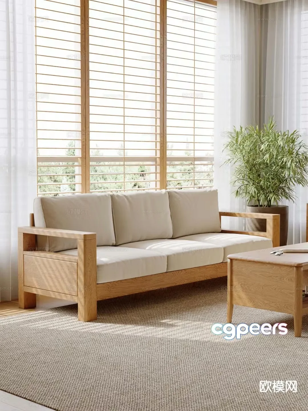 Log style sofa three person sofa 3d model