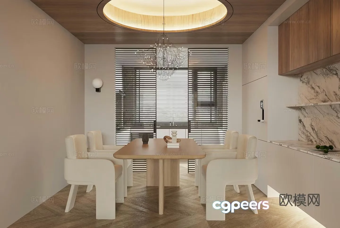 Log style home living and living restaurant Cream style living restaurant No owner lights Medium style dining table and chair 3D model