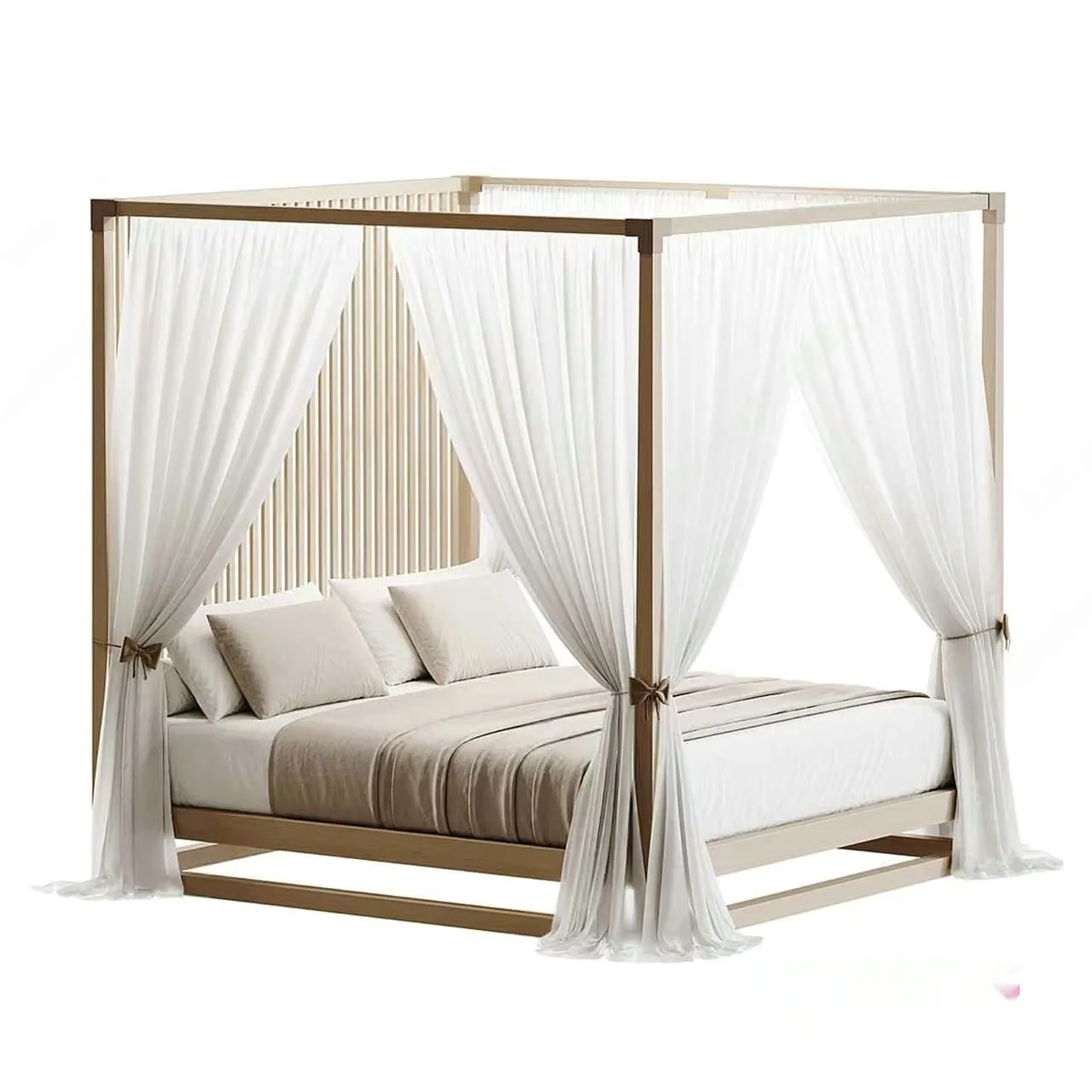 A Four-Poster Bed With White Curtains 3D Model – 6234 – CORONA Render