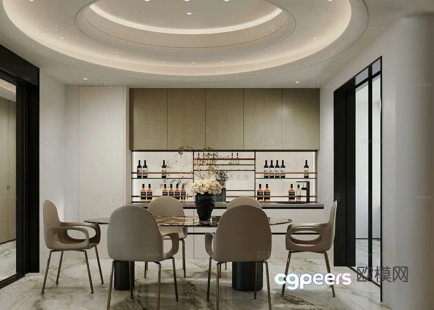 Modern light luxury home restaurant Modern Italian home restaurant Light luxury Italian restaurant Black and white and gray restaurant 3D model