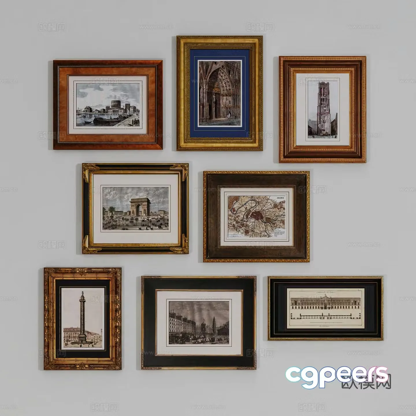 European style hanging painting combination wall hanging painting decorative painting 3D model
