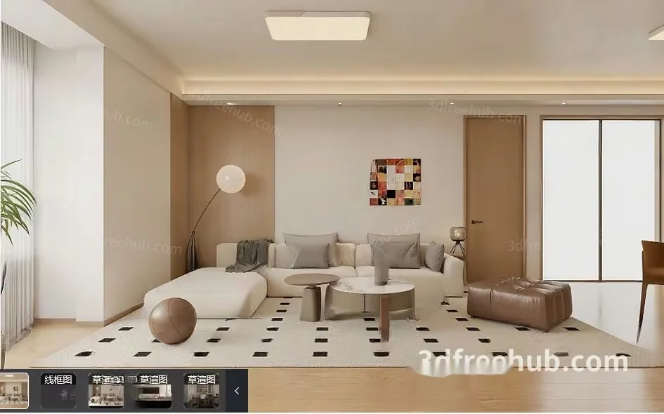 Modern Living Room 3D Model – 19334 – VRAY Render