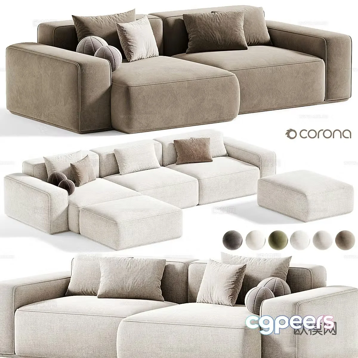 Cream style sofa fabric sofa L-shaped sofa right-angle sofa double sofa casual sofa 3d model