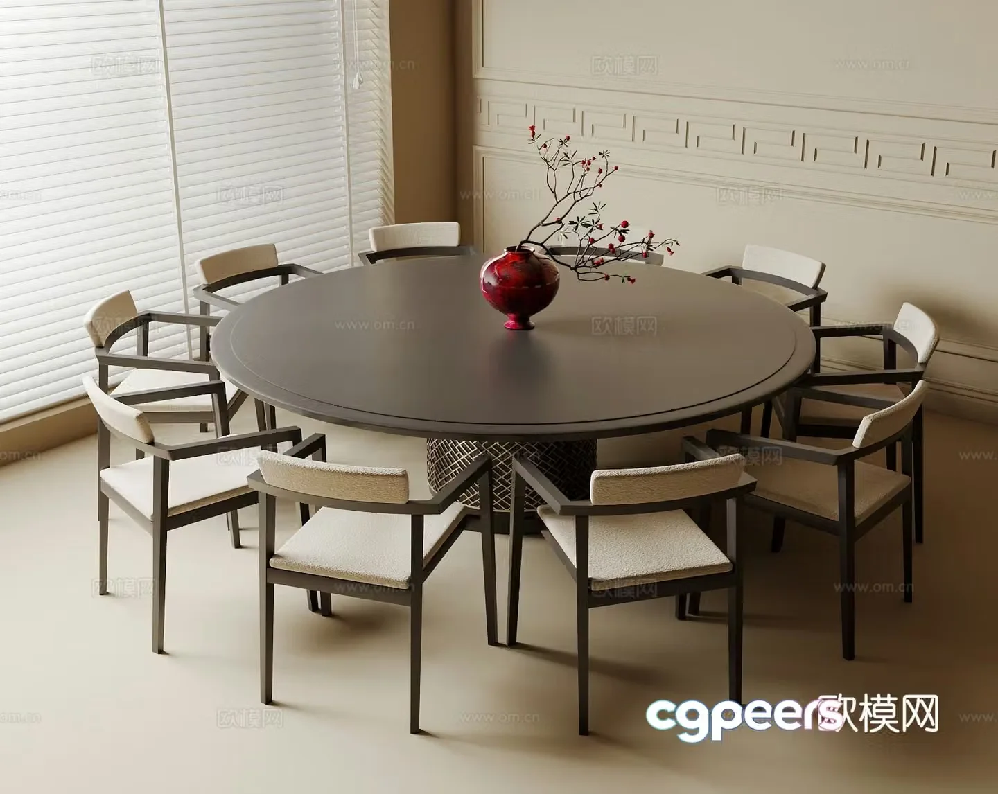 Modern dining table and chairs round dining table ten person dining table 3d model