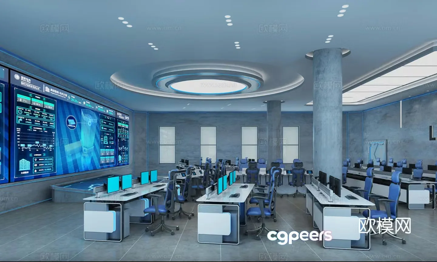 Modern industrial command center 3D model