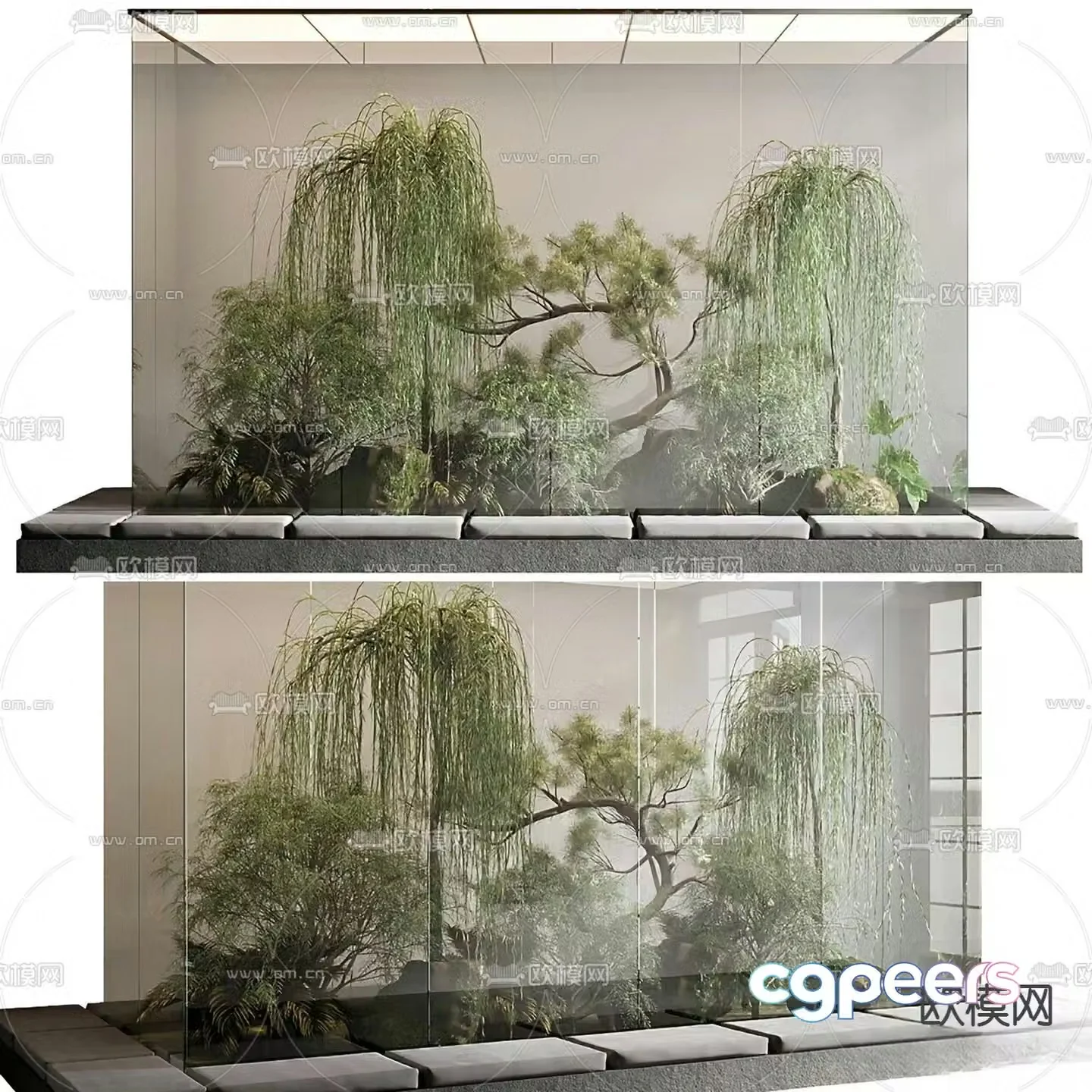 Indoor landscape weeping willow landscaping glass cover 3d model