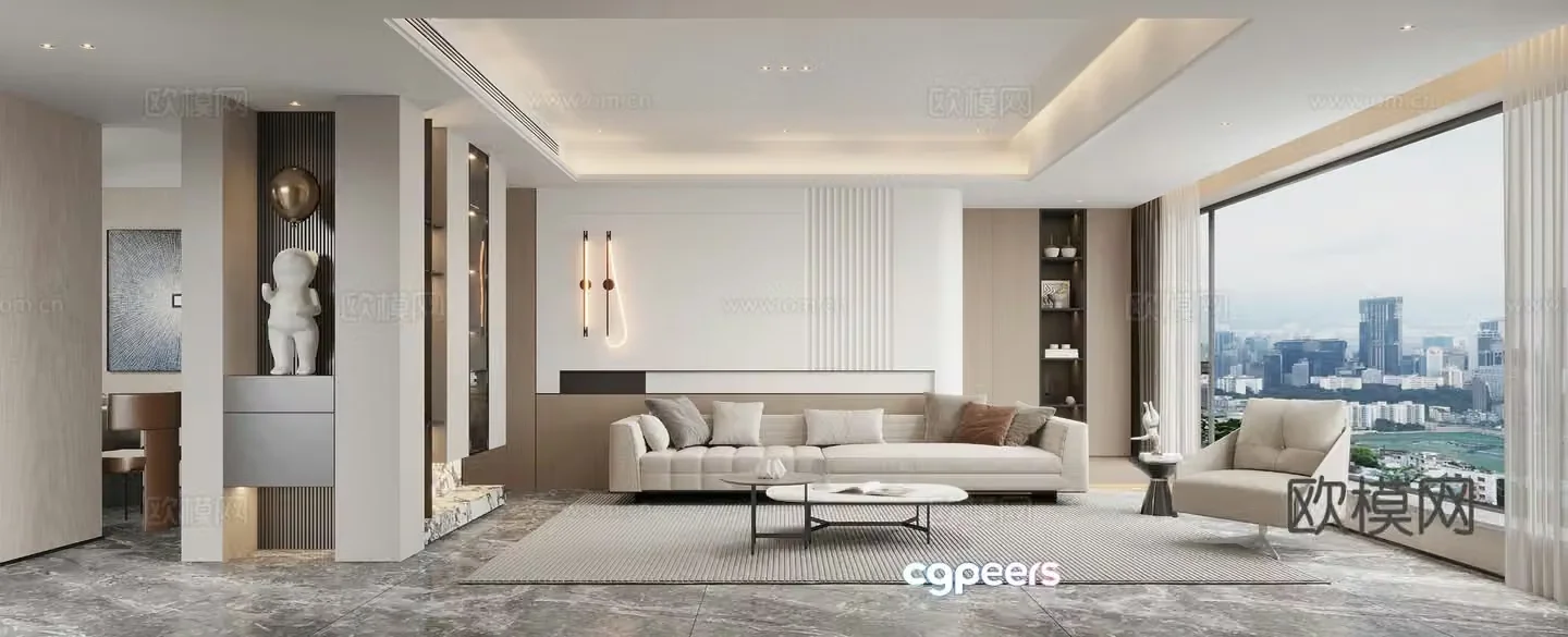 Modern living and dining room 3d model
