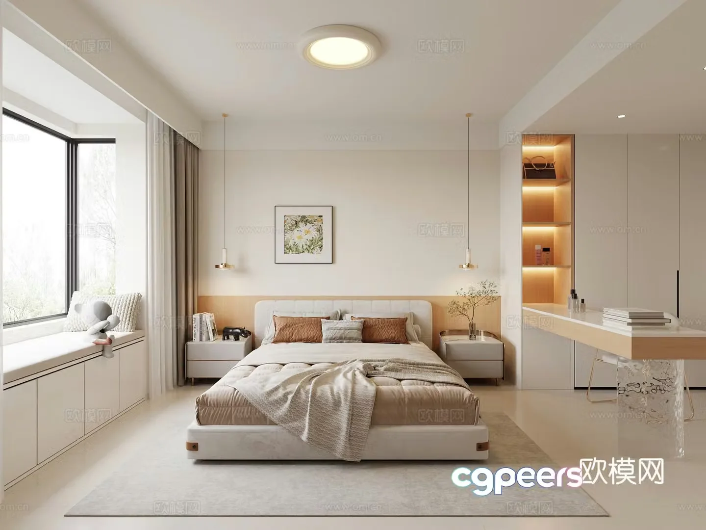 Creamy Bedroom 3d Model