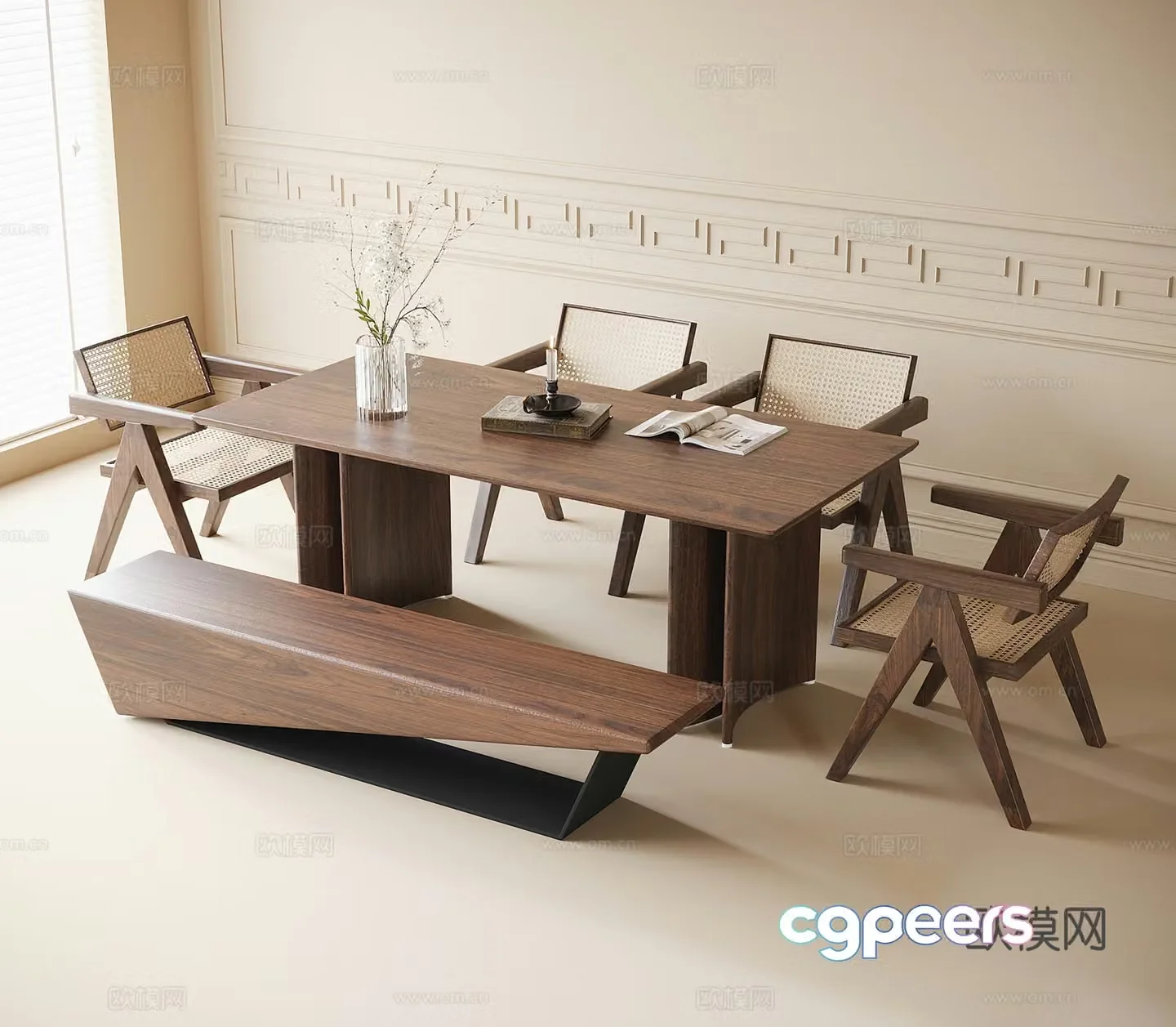 Modern dining table and chairs tea chairs stool 3d model