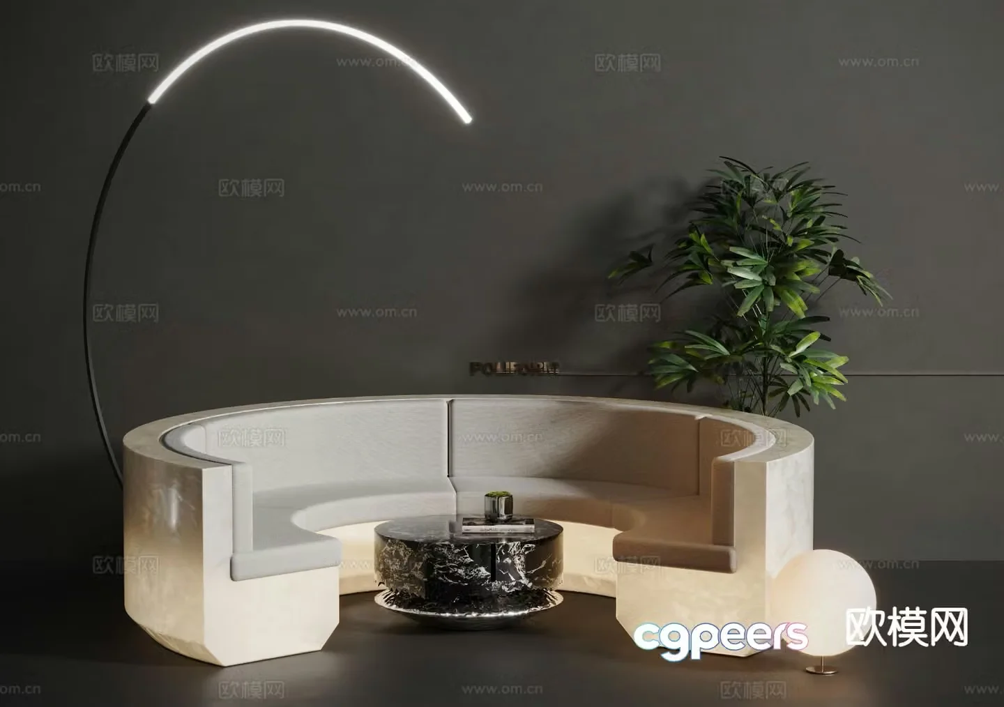 Modern luminous circle sofa card seat card seat sofa 3d model