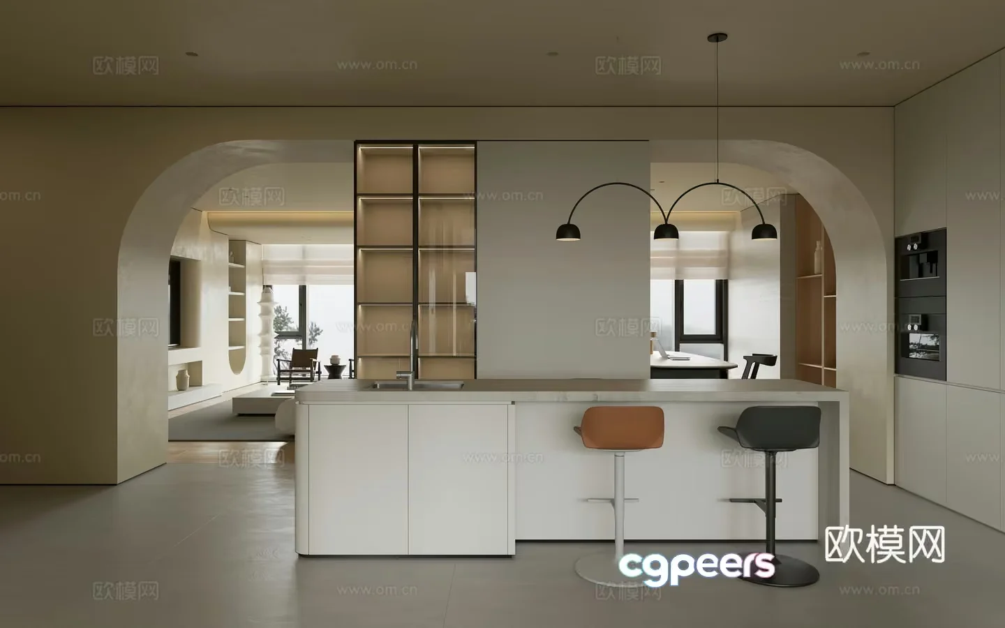 Modern Kitchen Island 3D Model – 19115 – VRAY Render