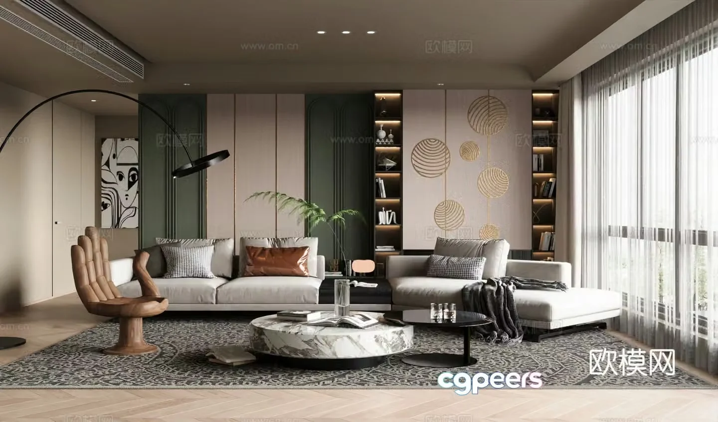 Modern medieval home living room sofa and coffee table combination decorative cabinet 3D model