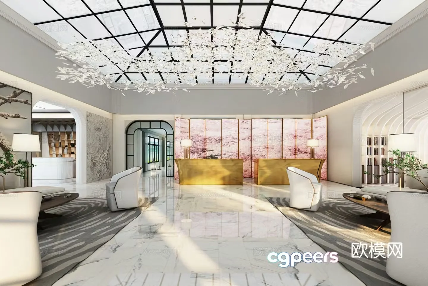 Modern company front desk lobby reception 3d model