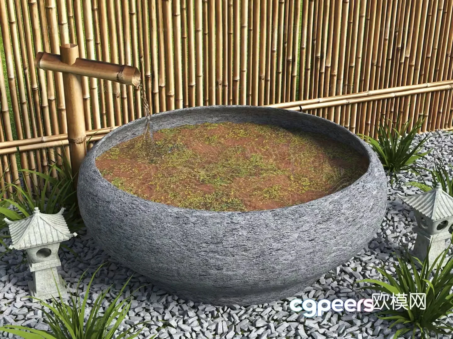 New Chinese waterscape courtyard flowing ornaments stone mortar waterscape landscape sketch stone trough stone mortar 3D model