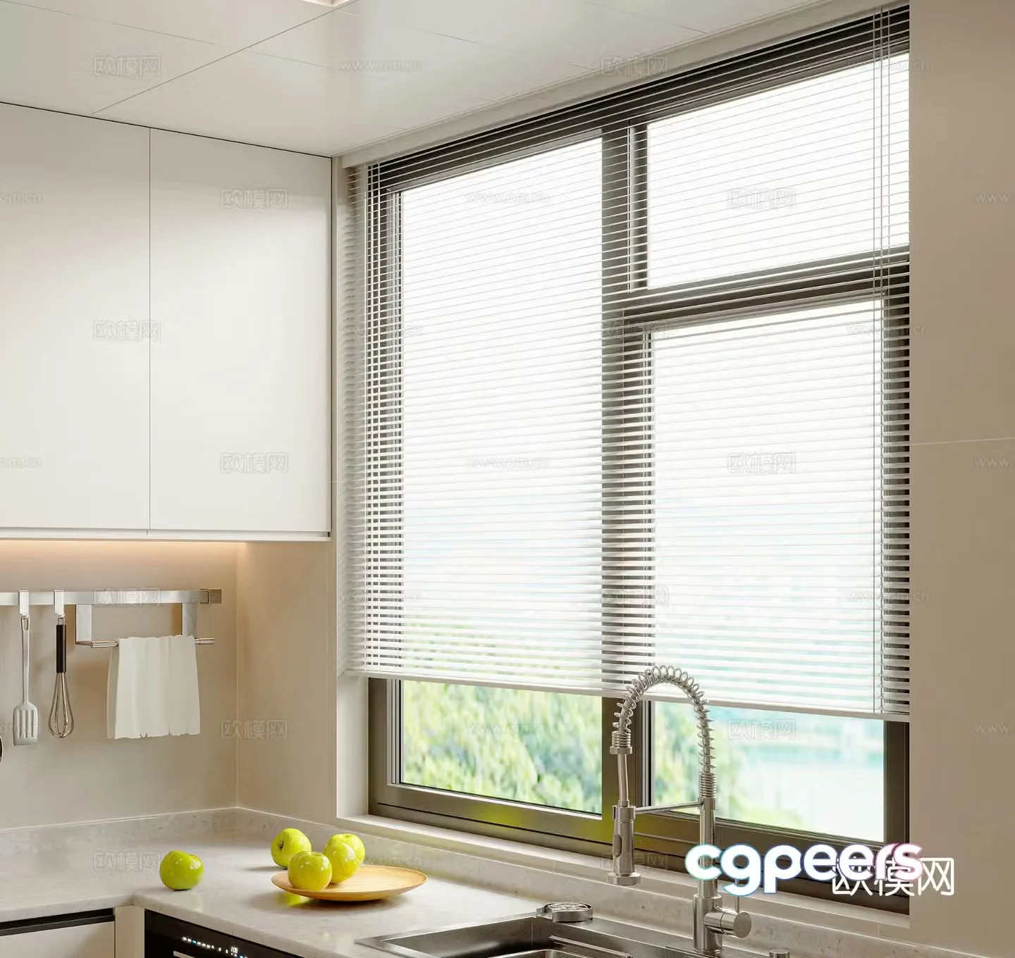 Plain curtains blackout curtains venetian blinds 3d model