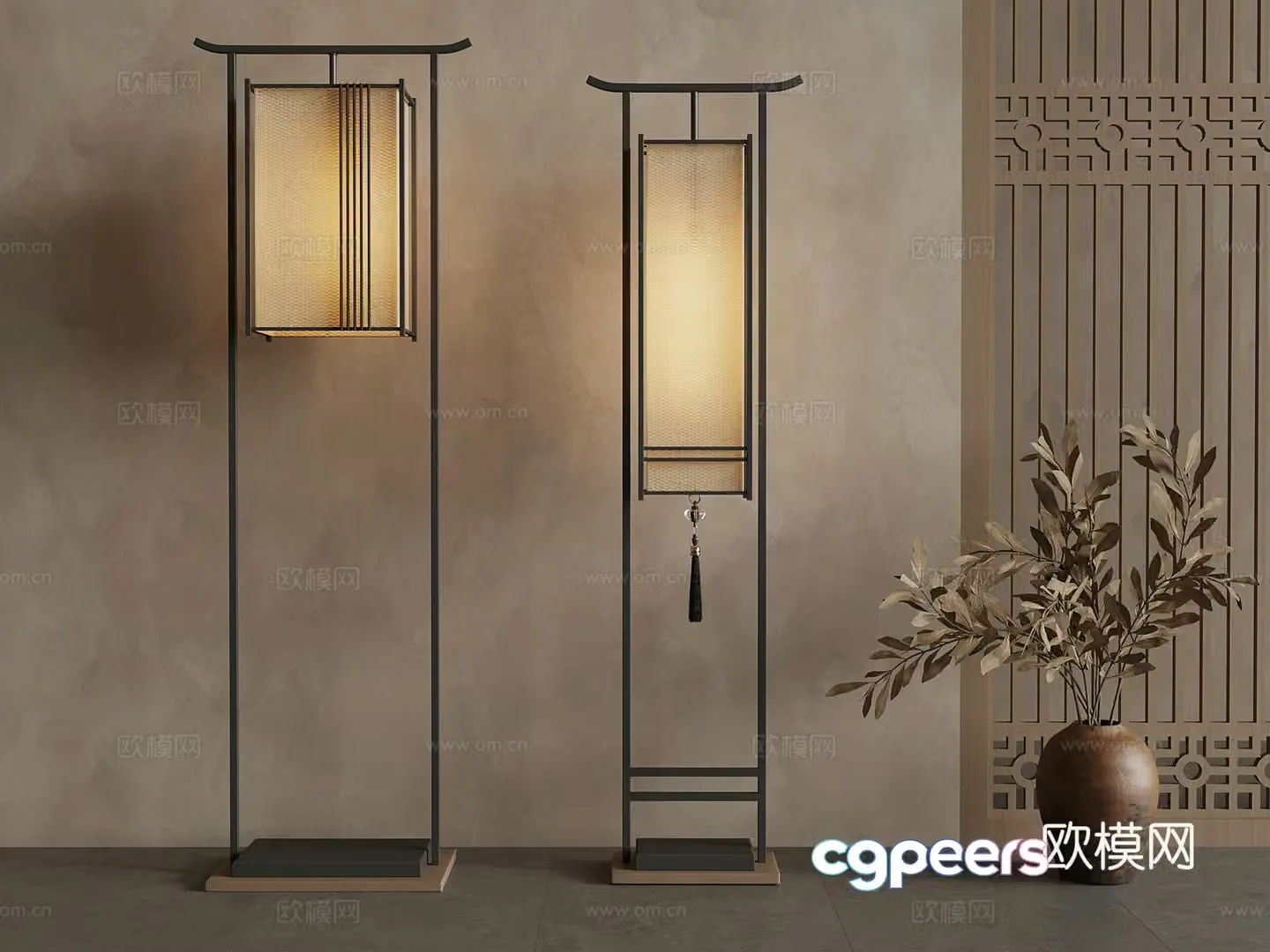 New Chinese style floor lamp vase 3d model