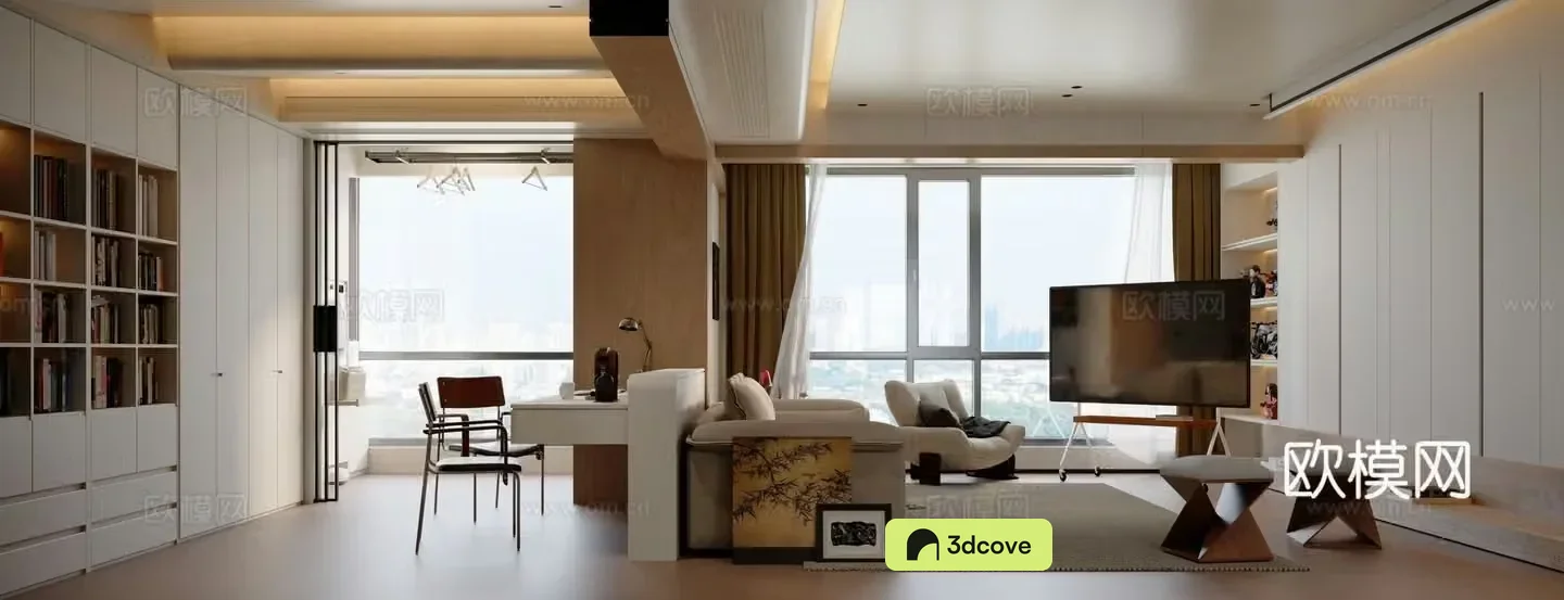 Modern medieval style living room study balcony