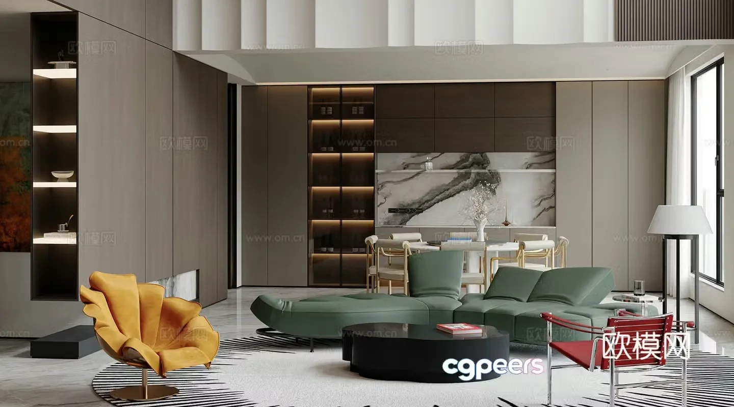 Light luxury living and restaurant 3D model