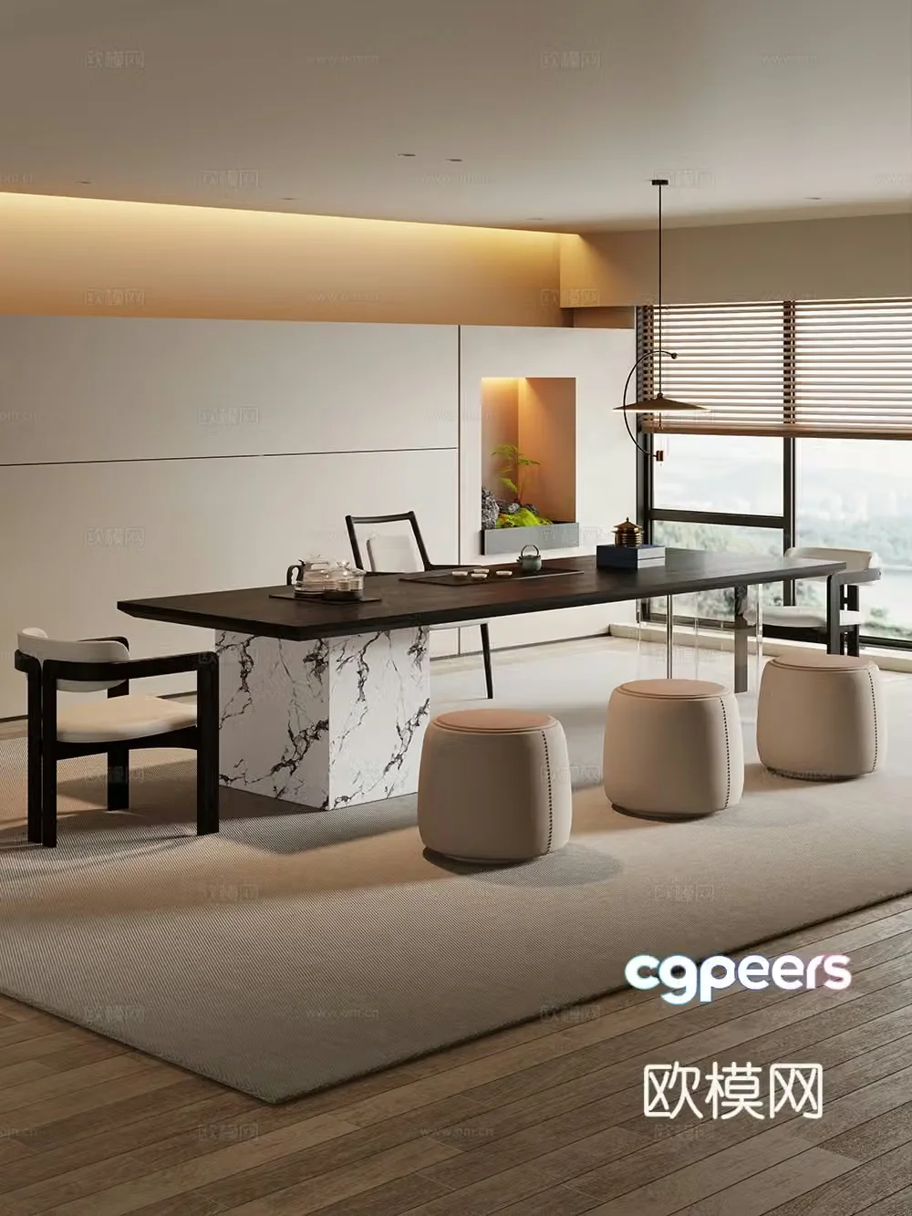 Creamy large plate table tea table and chair combination tea table tea table tea room tea table balcony tea table 3D model