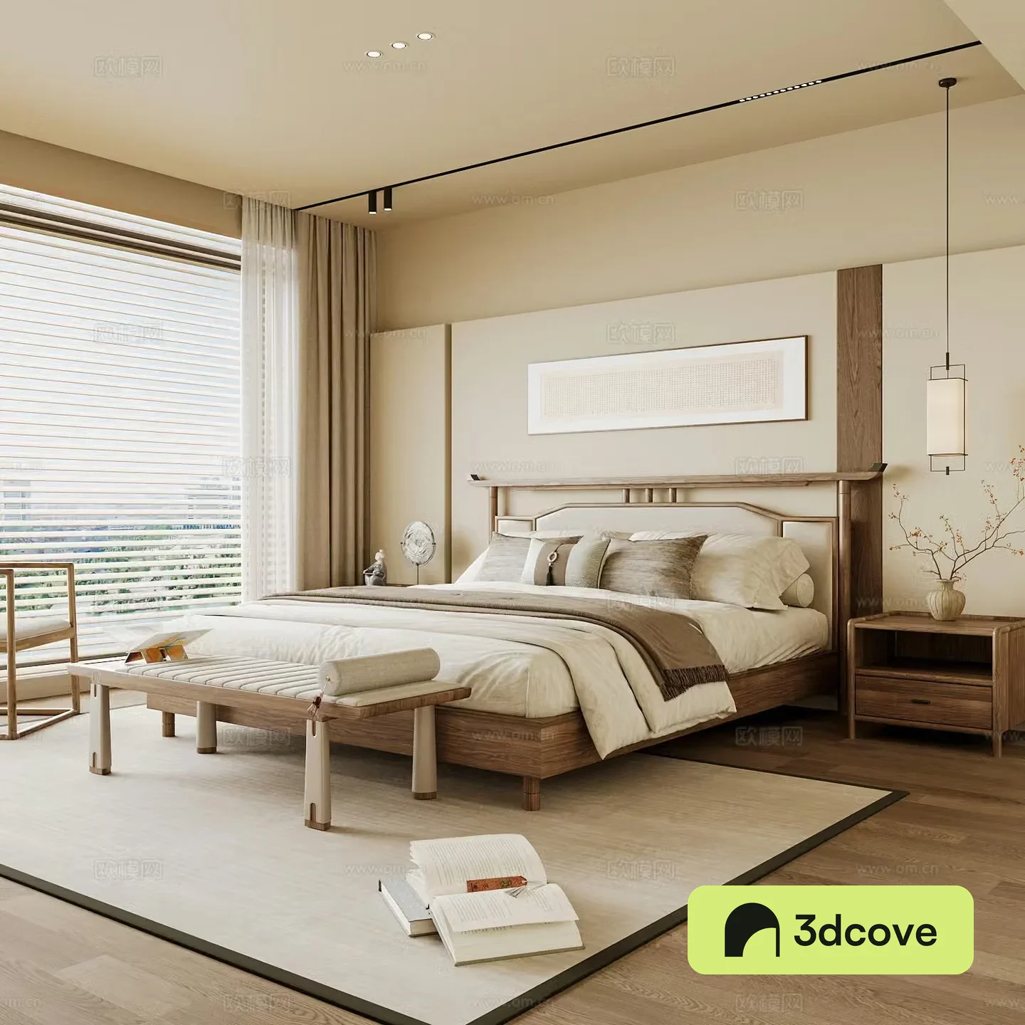 New Chinese style home bedroom Song family aesthetic bedroom Song style bedroom New Chinese style double bed New Chinese