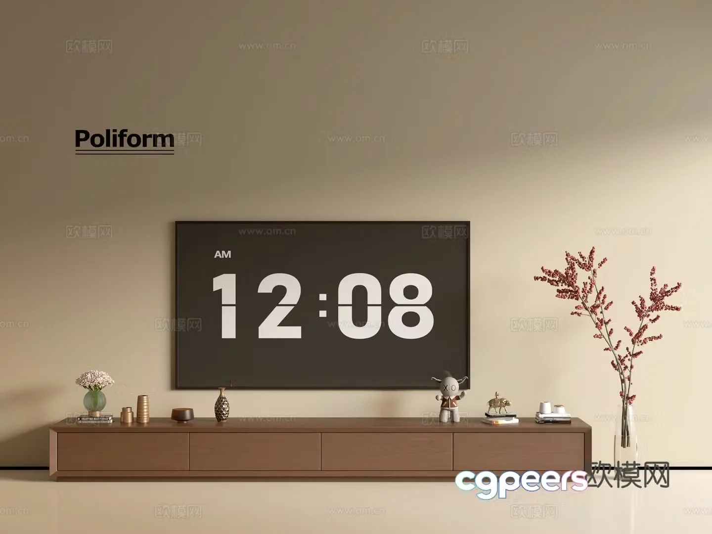 Modern wood grain TV cabinet simple side cabinet chest of drawers low cabinet whole cabinet side cabinet balcony 3D model